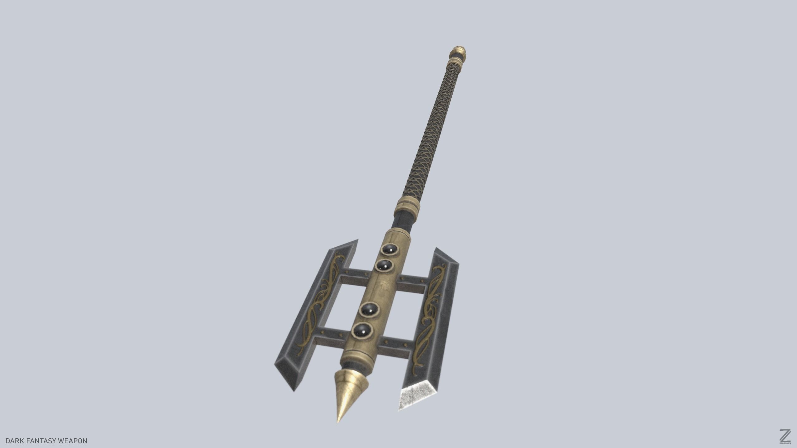 Dark fantasy weapon Low-poly 3D model_5