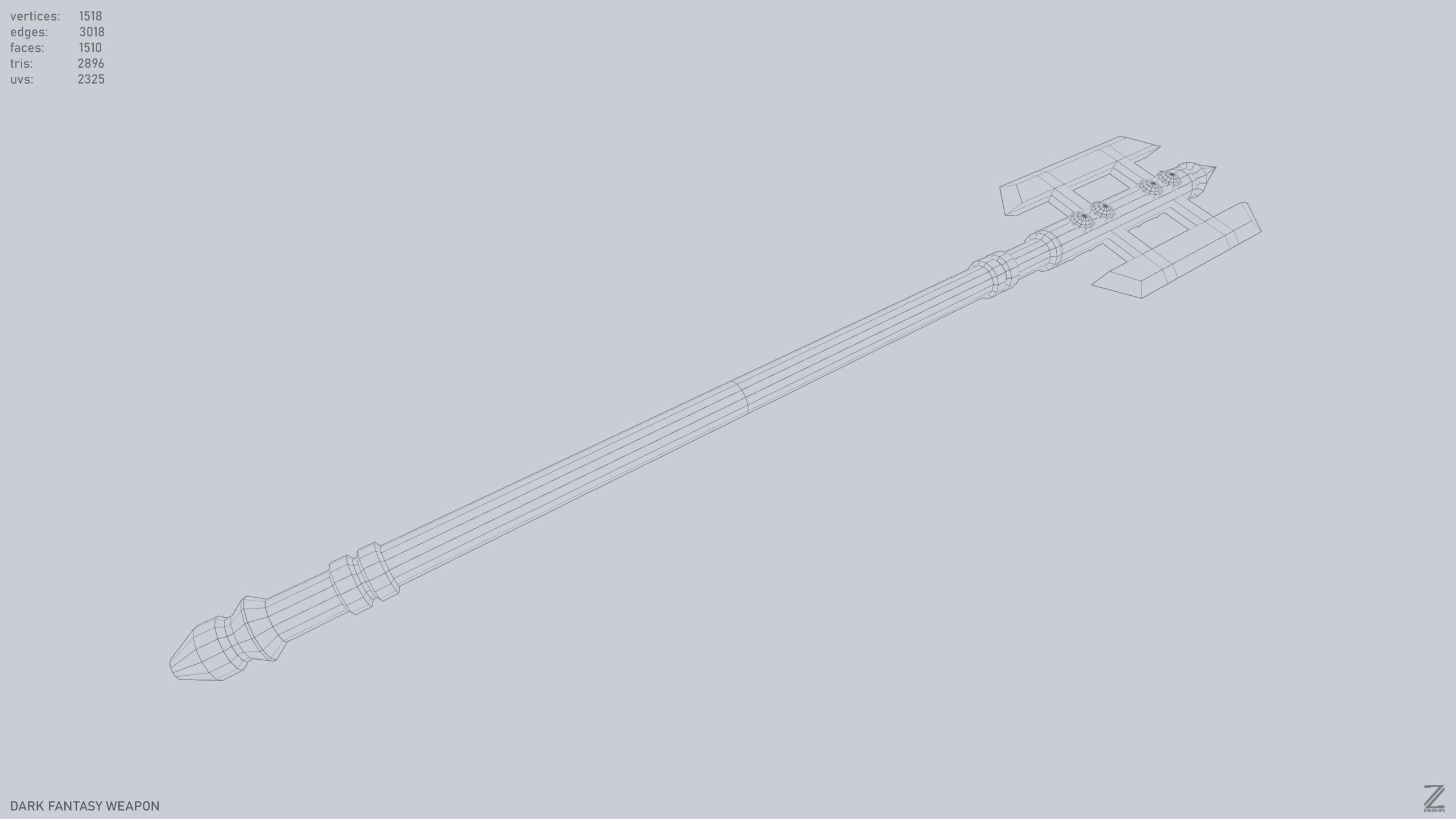 Dark fantasy weapon Low-poly 3D model_13