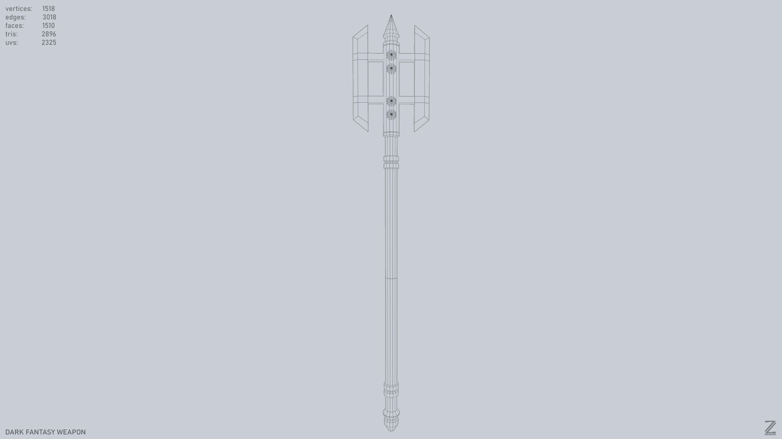 Dark fantasy weapon Low-poly 3D model_8