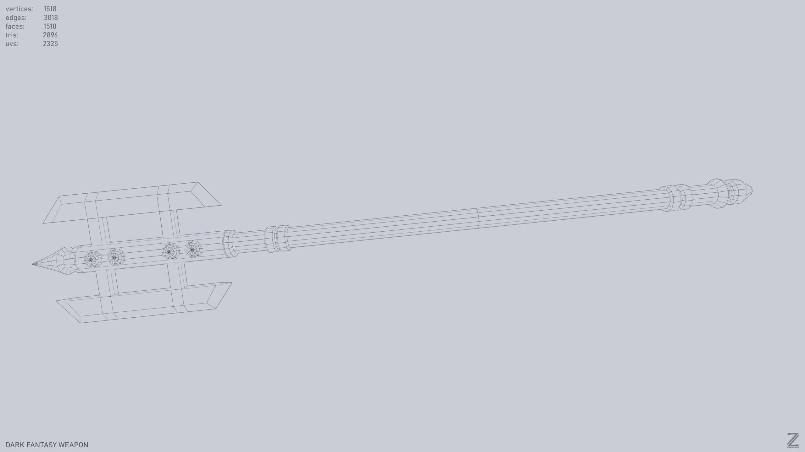 Dark fantasy weapon Low-poly 3D model_10