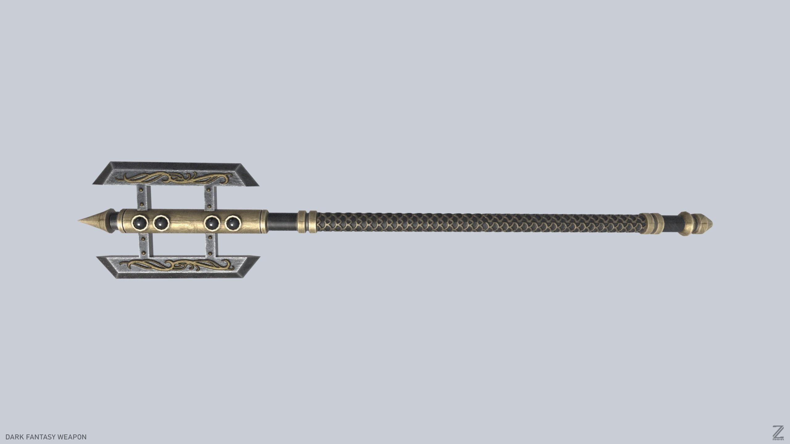 Dark fantasy weapon Low-poly 3D model_1