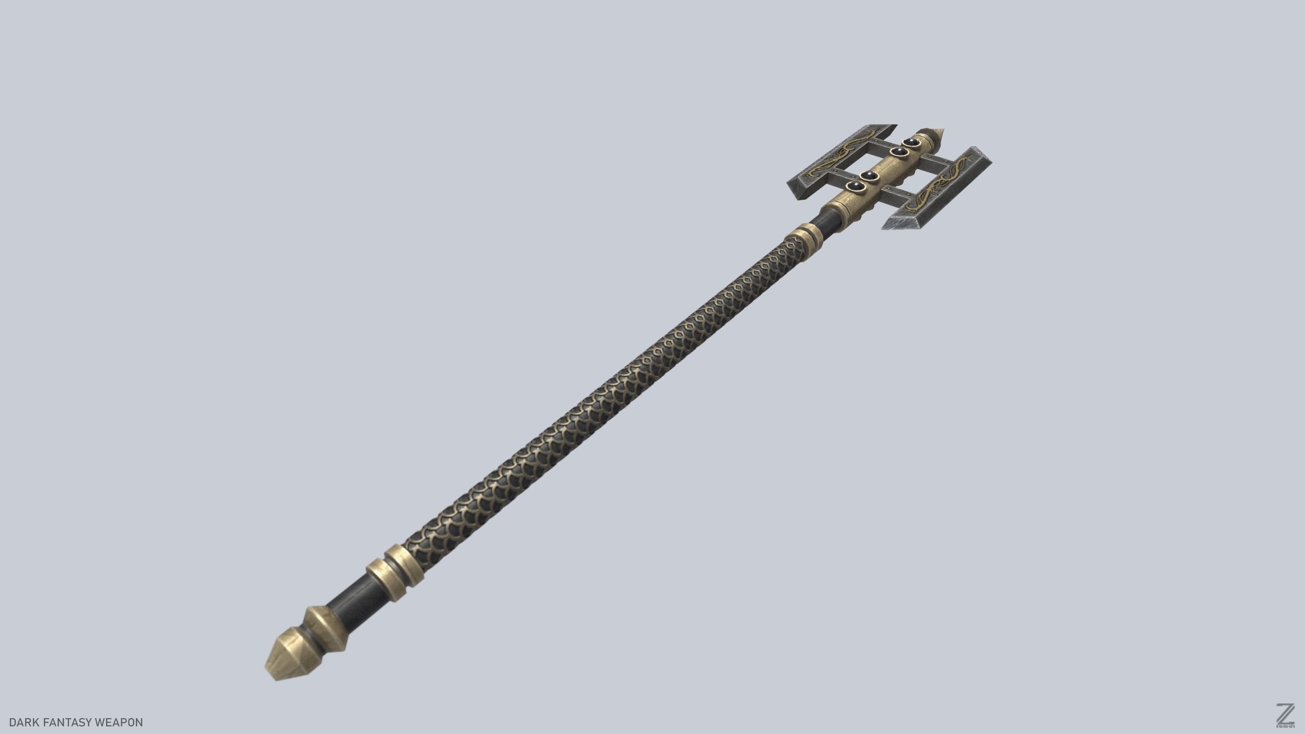 Dark fantasy weapon Low-poly 3D model_4