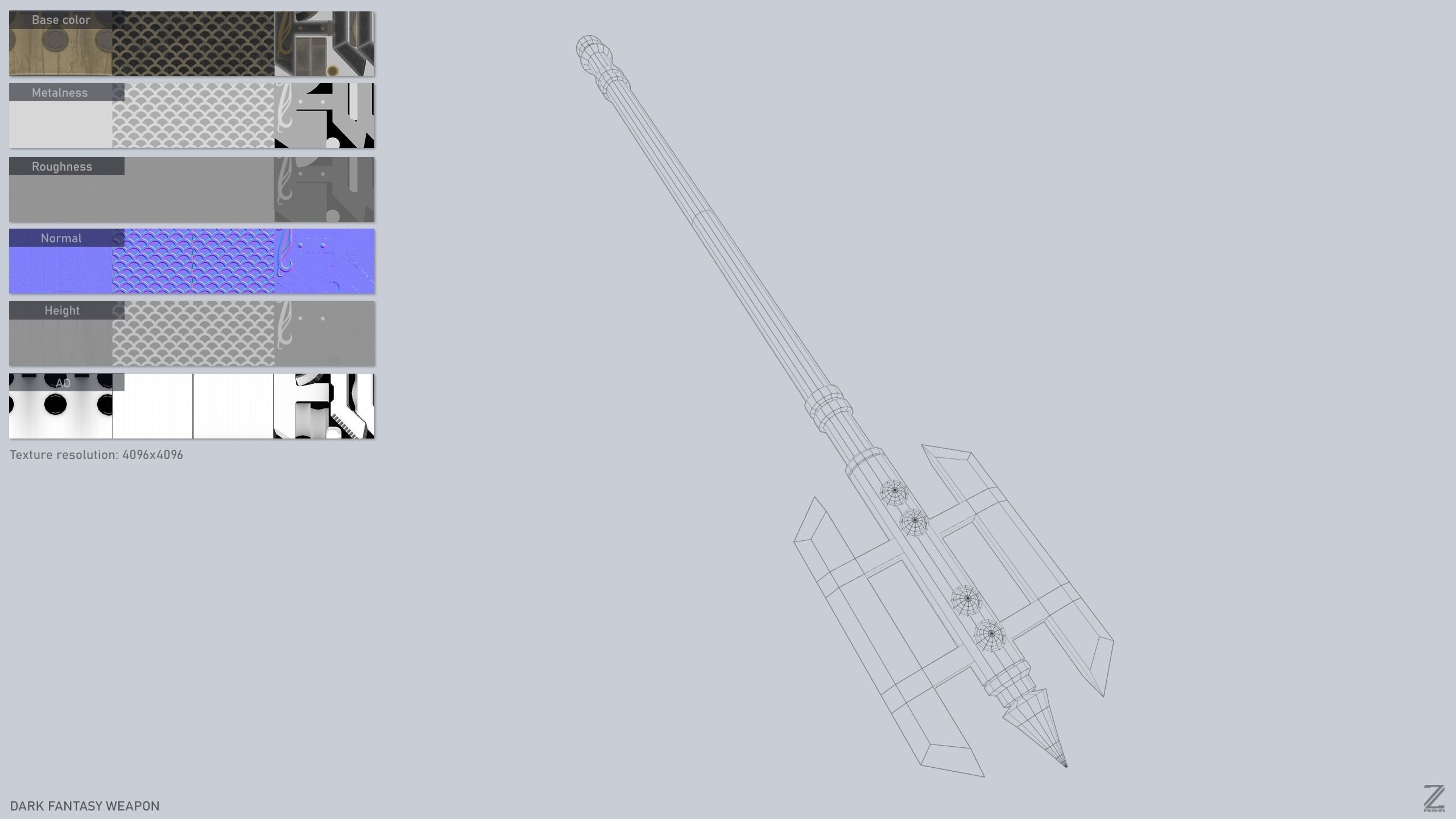 Dark fantasy weapon Low-poly 3D model_2