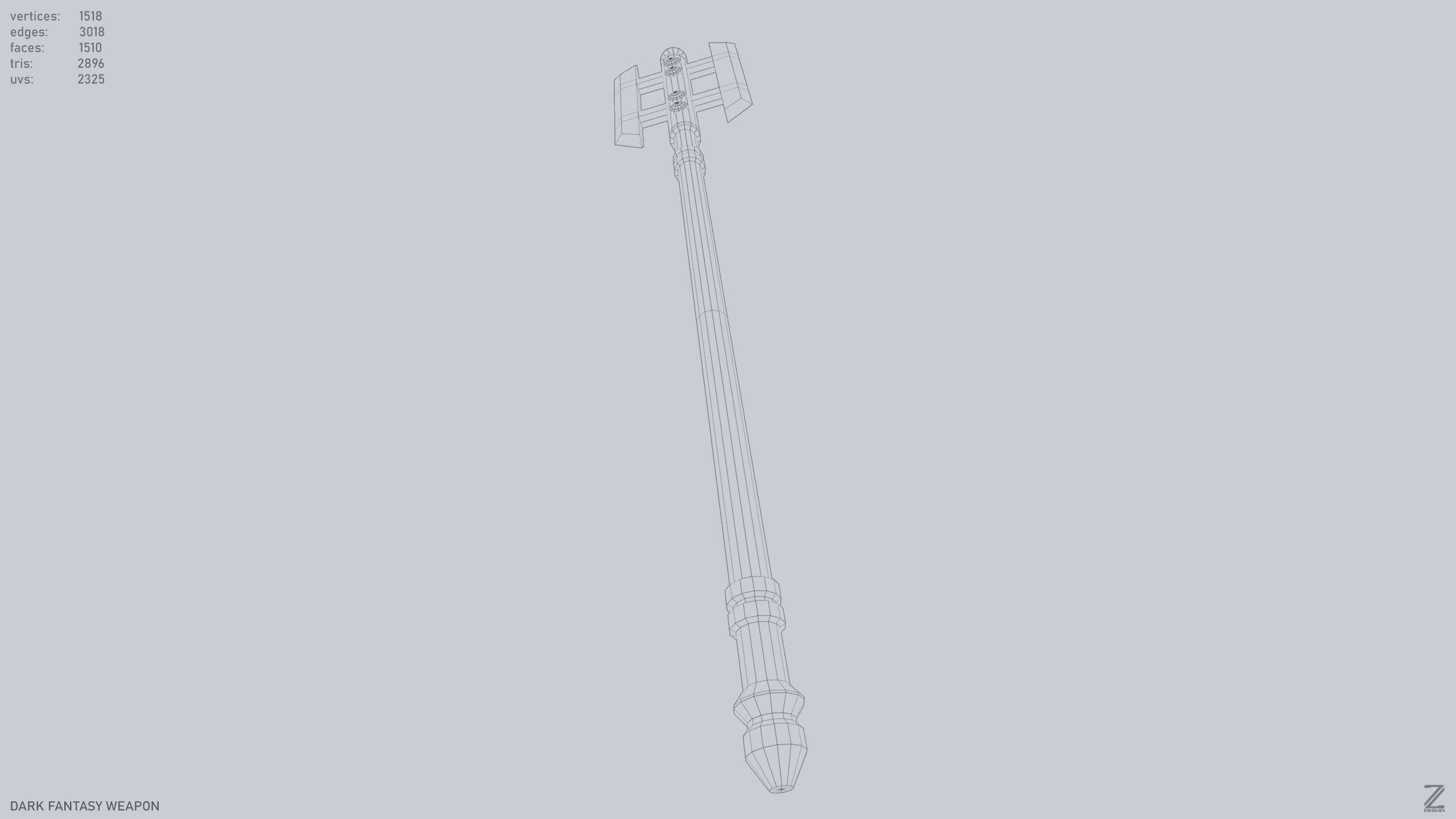 Dark fantasy weapon Low-poly 3D model_14