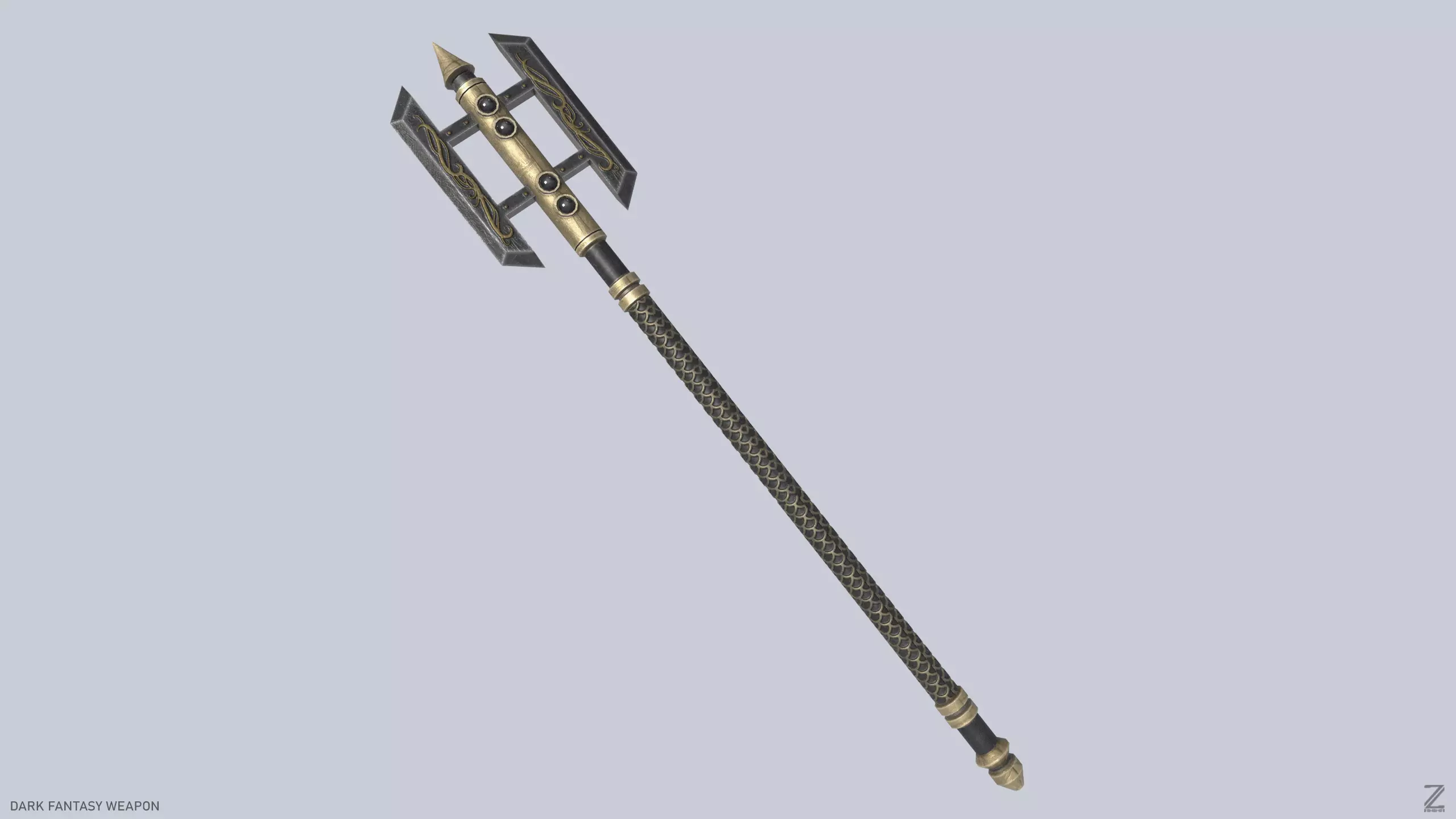 Dark fantasy weapon Low-poly 3D model_0