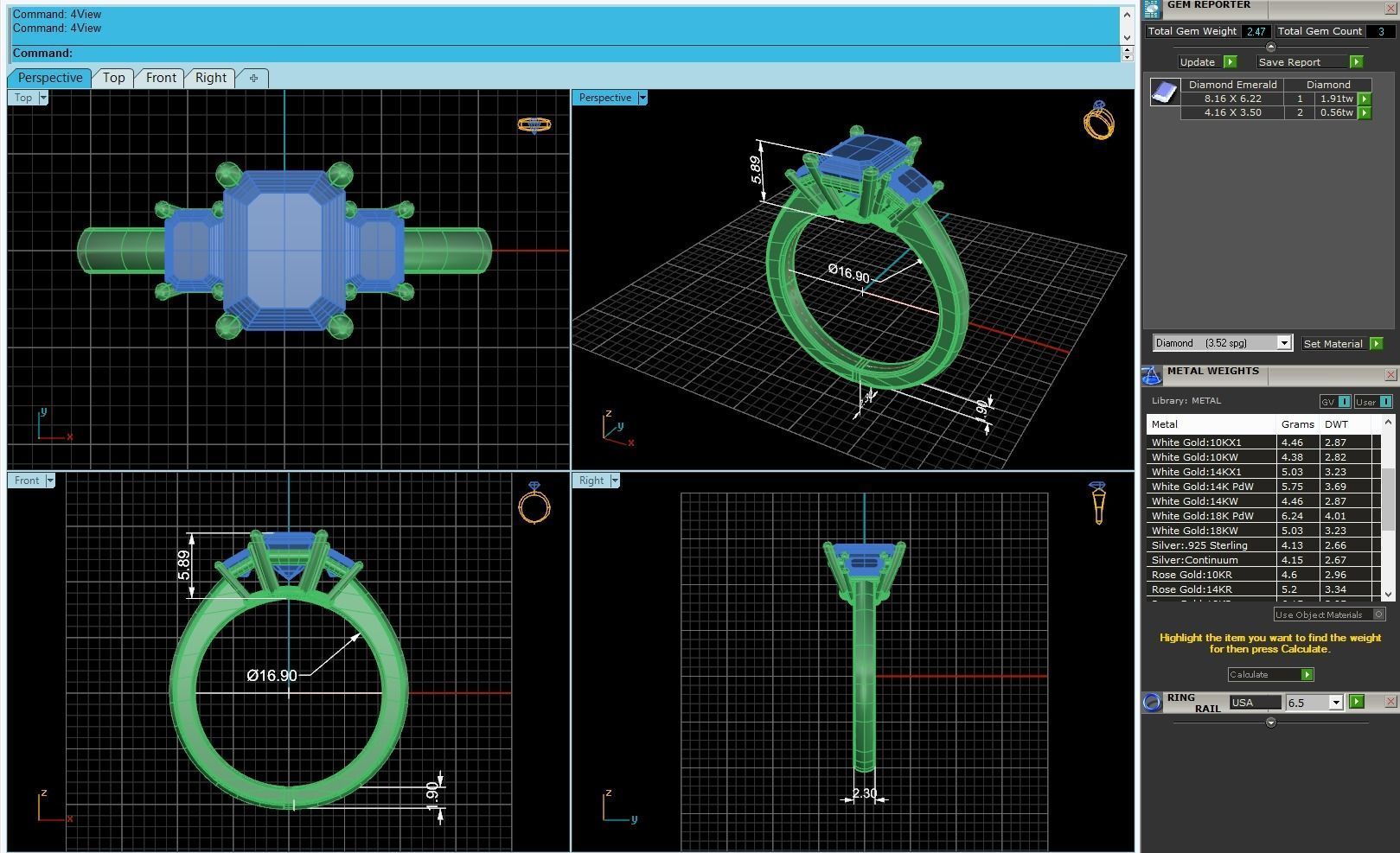 Three Stone Diamond Ring R2 3D print model_2