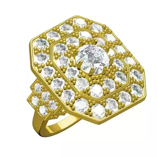 Round Stone Double Halo Art Deco Engagement Ring