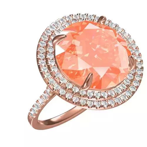 Large Round Stone Double Halo Cathedral Engagement Ring 3D print model