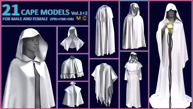 21 Cape MODELS for female and male Low-poly 3D model
