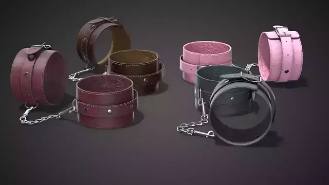 Furry leather hand cuffs - PBR VR Game Ready Low-poly 3D model