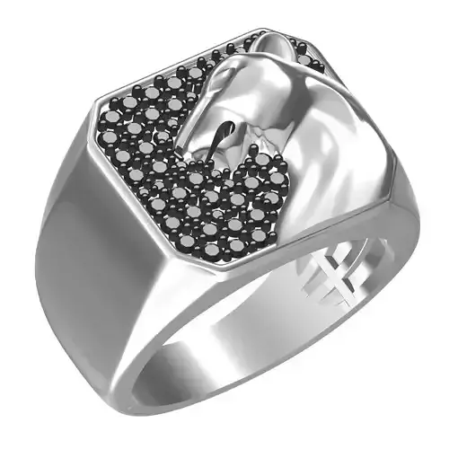 Unique Panther Face with Black Diamond Signet Ring