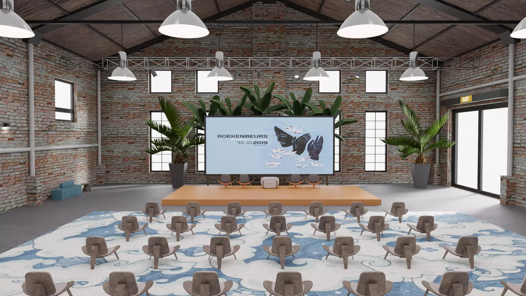 Warehouse conference auditorium 3D model_0