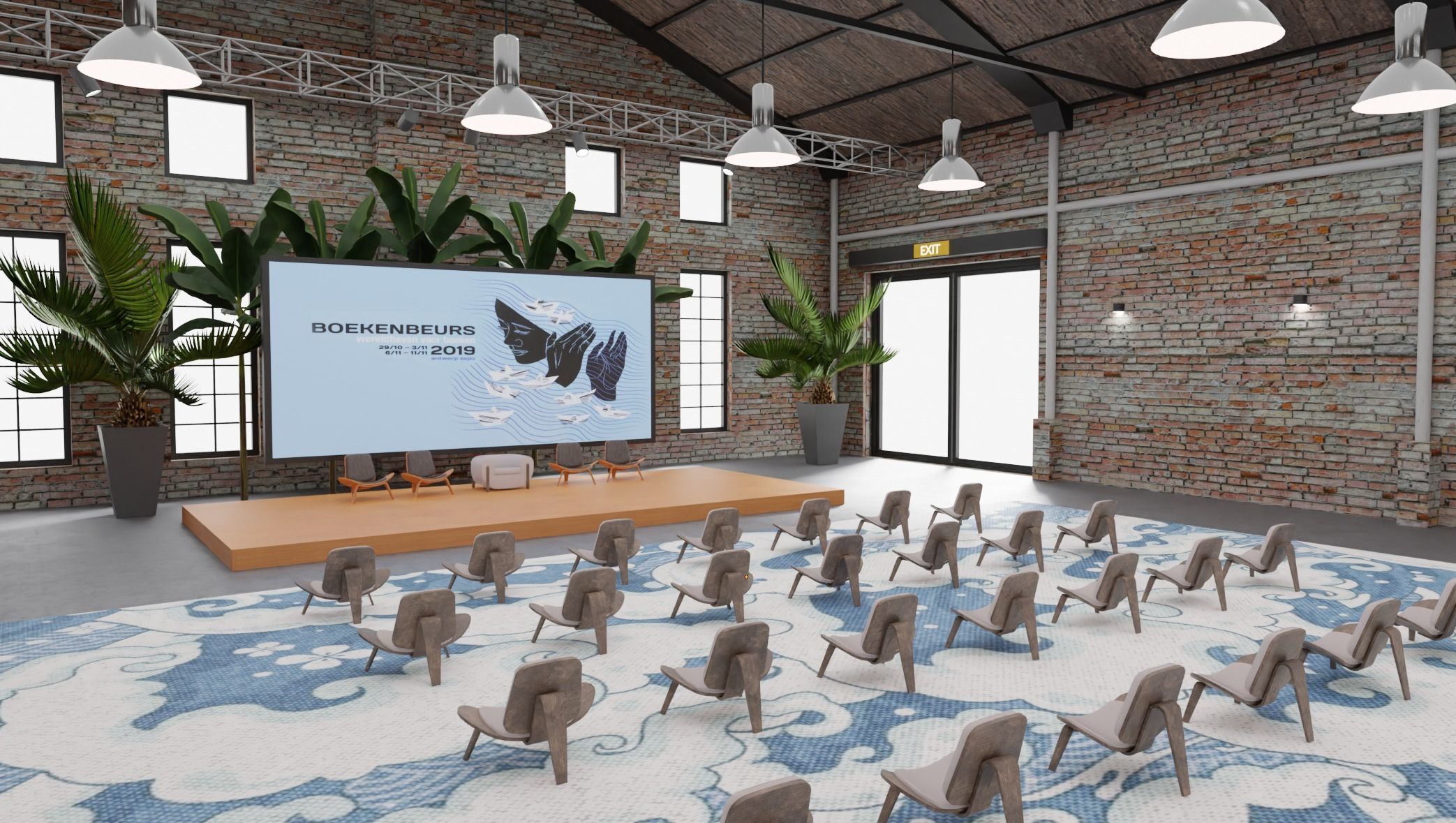 Warehouse conference auditorium 3D model_1