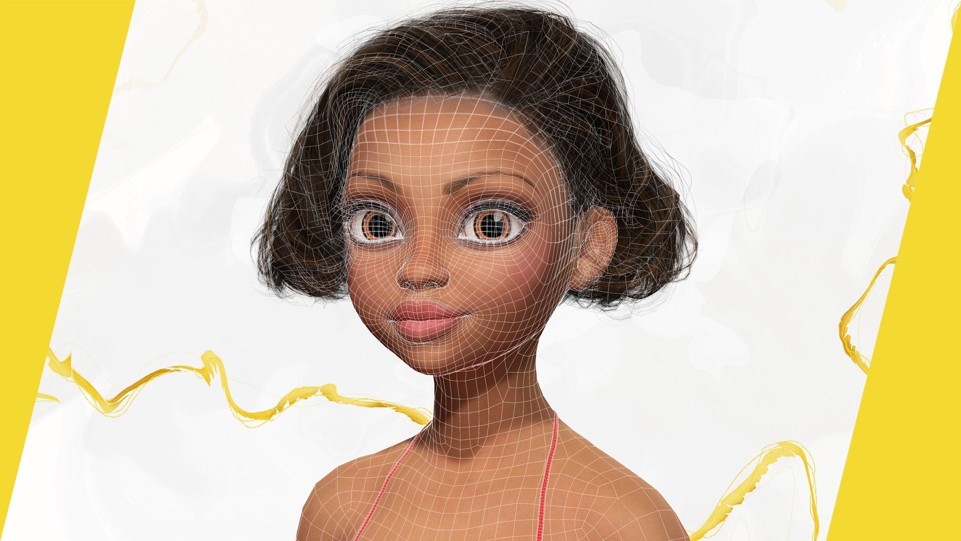 Afro american female character toon Low-poly 3D model_35