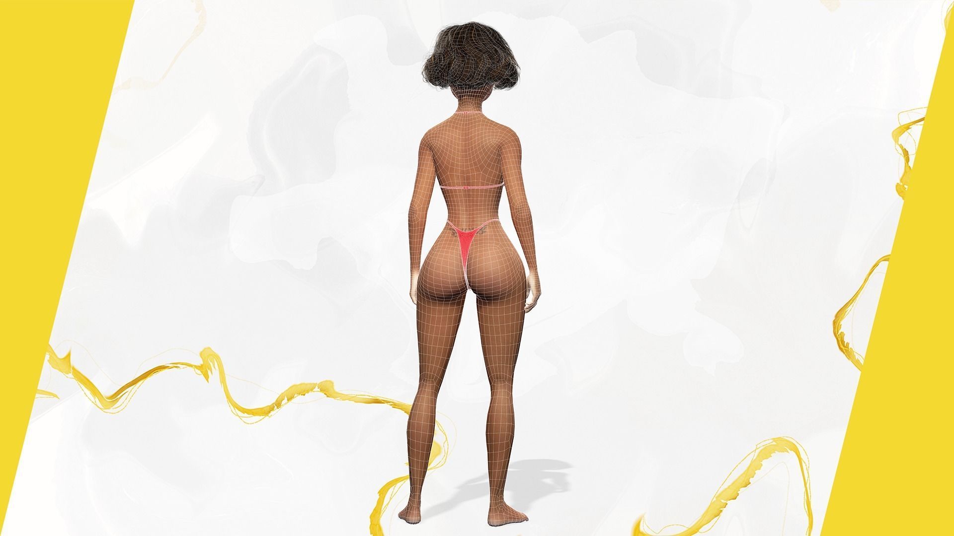 Afro american female character toon Low-poly 3D model_37