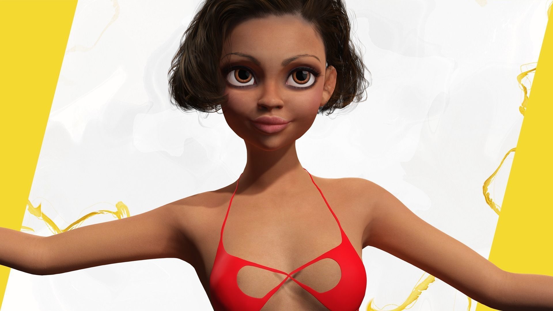 Afro american female character toon Low-poly 3D model_14