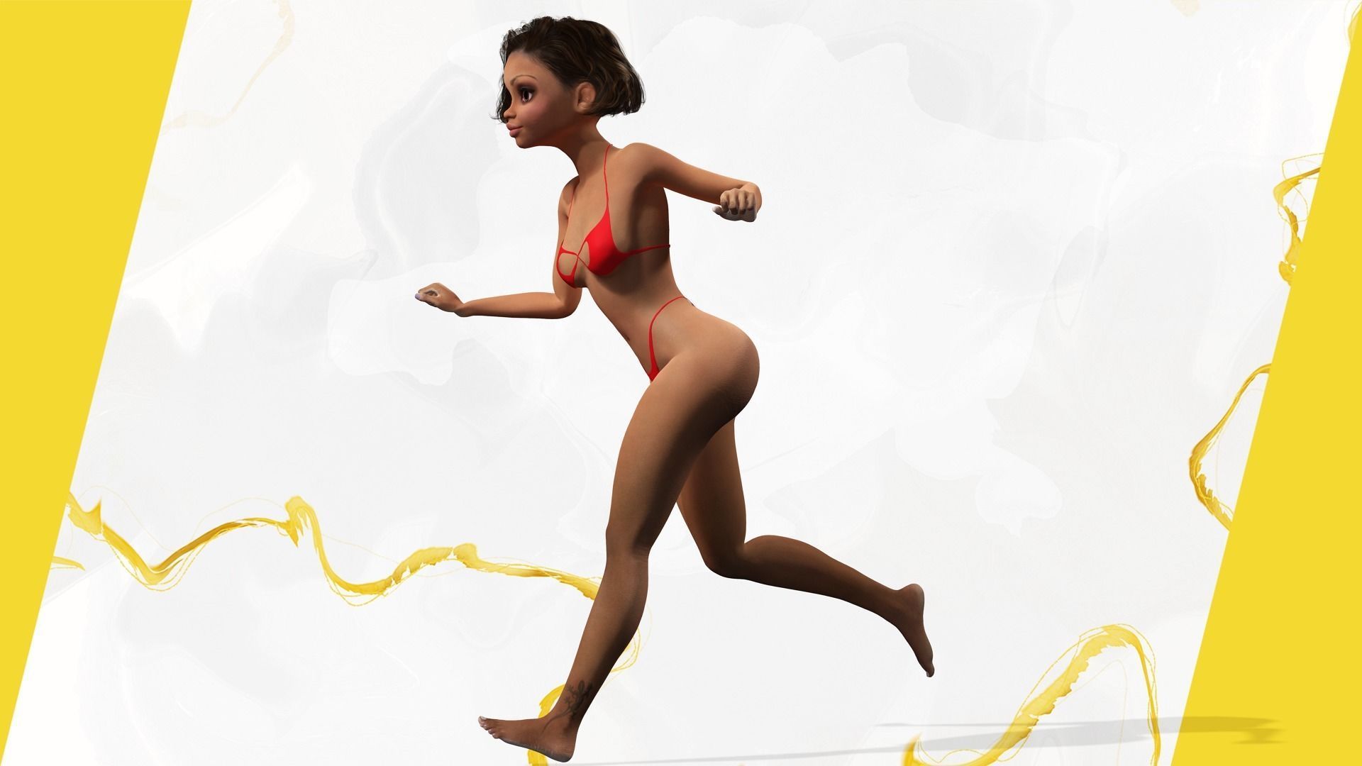 Afro american female character toon Low-poly 3D model_5
