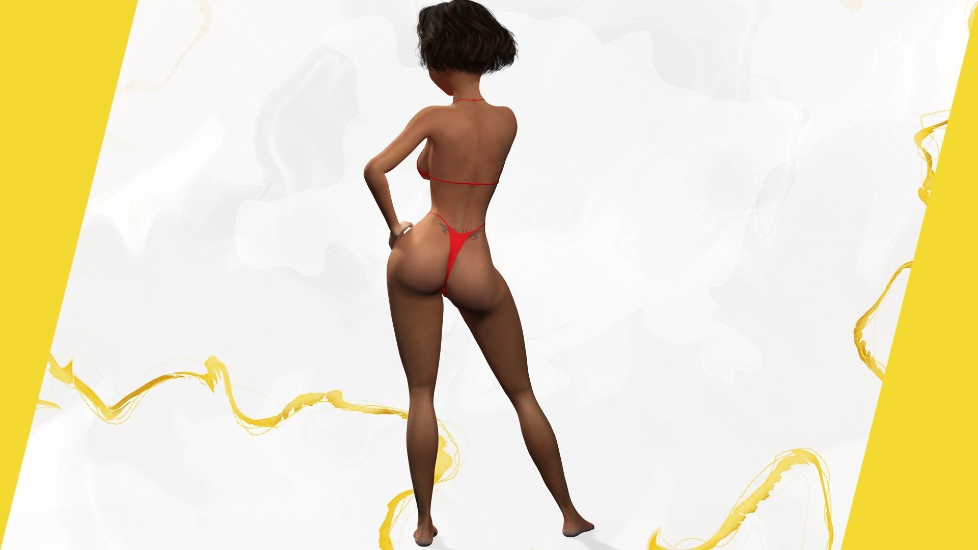Afro american female character toon Low-poly 3D model_11