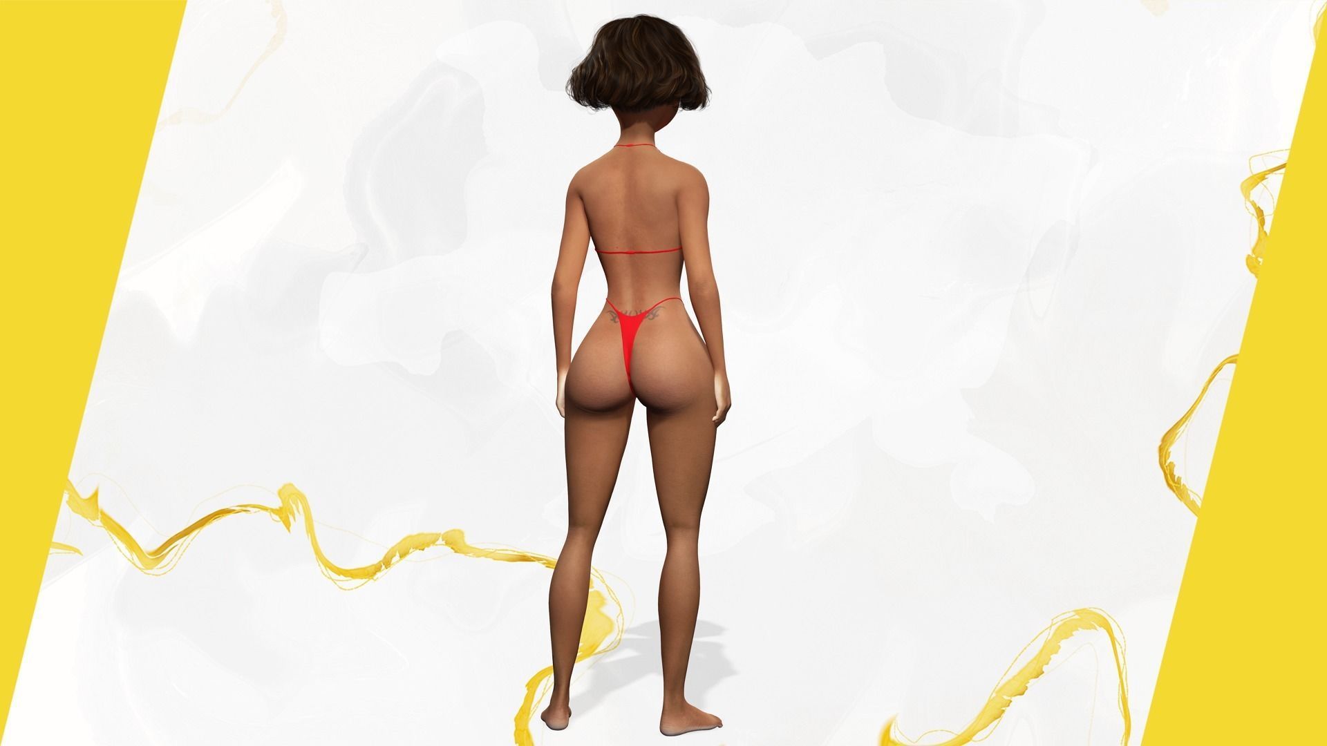 Afro american female character toon Low-poly 3D model_3
