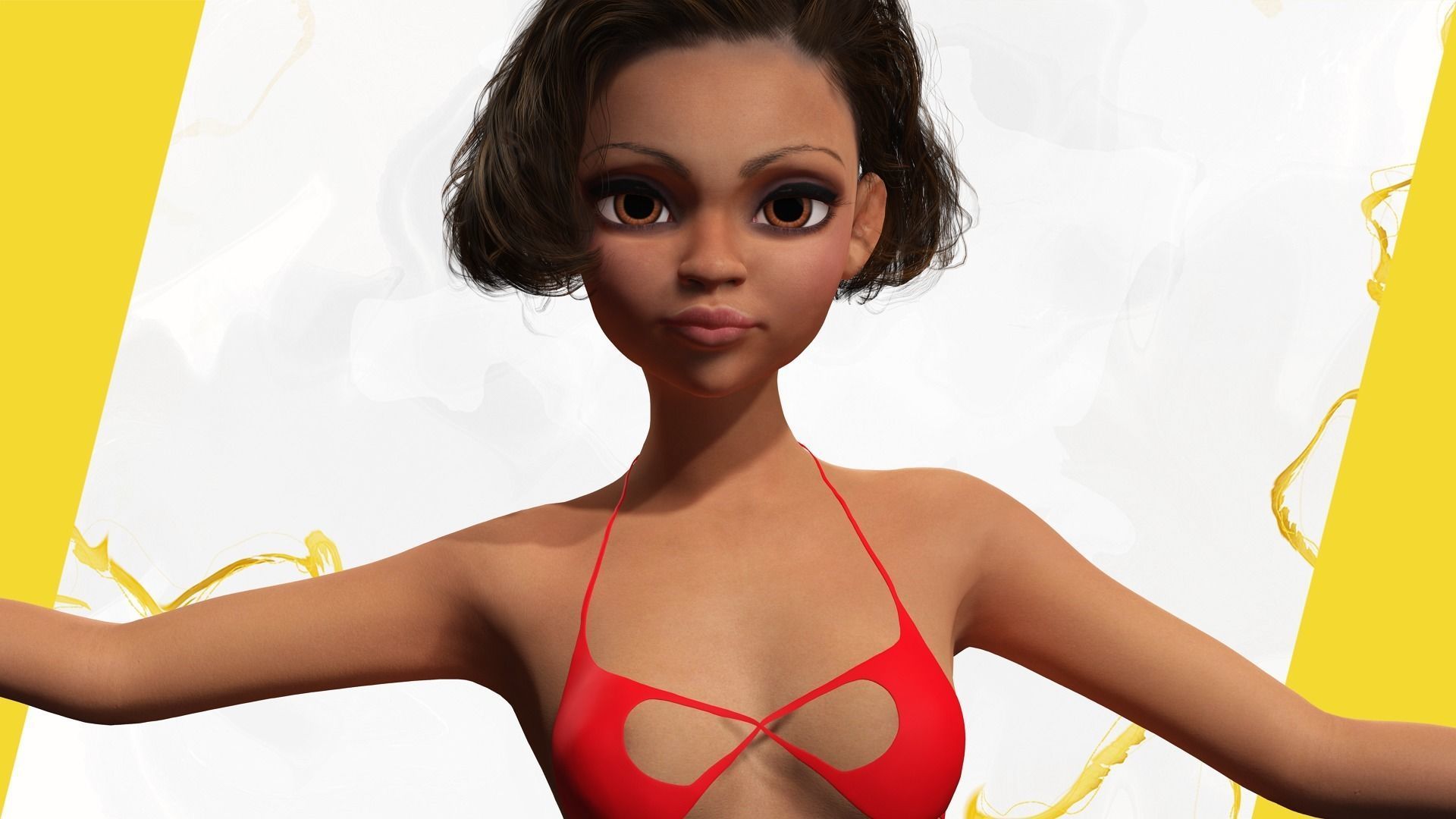 Afro american female character toon Low-poly 3D model_15