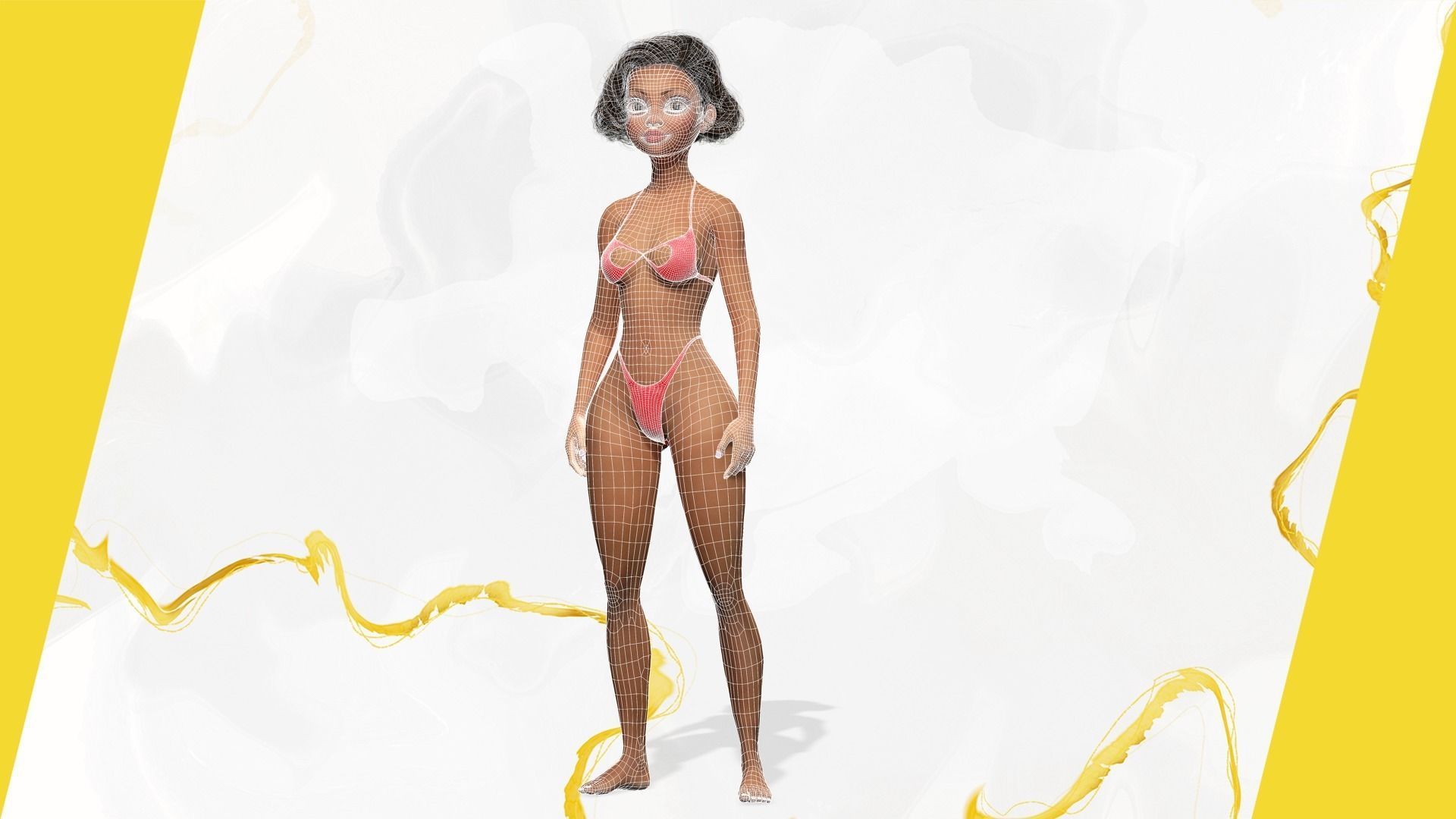 Afro american female character toon Low-poly 3D model_36