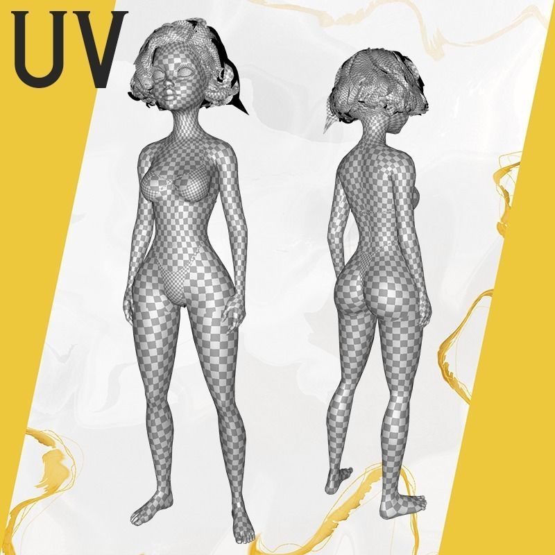 Afro american female character toon Low-poly 3D model_34