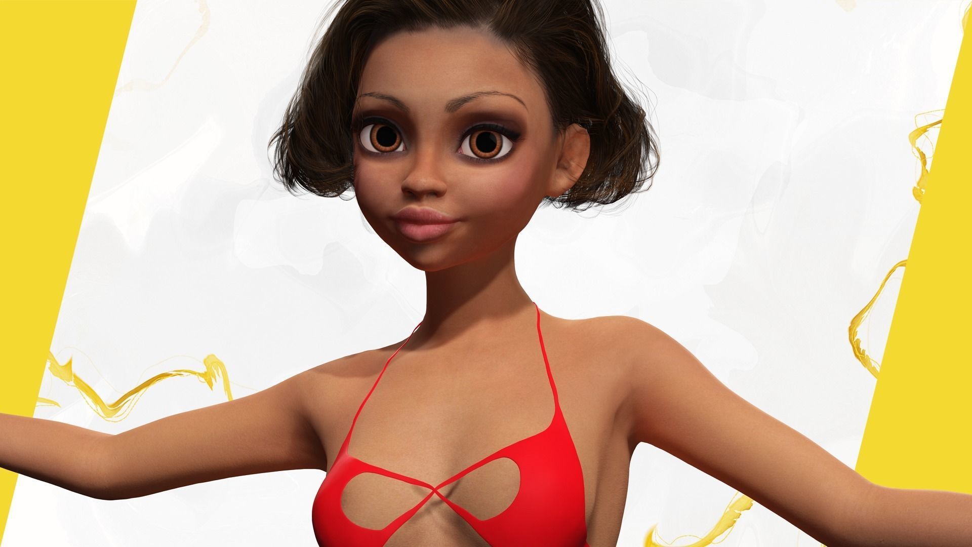 Afro american female character toon Low-poly 3D model_7