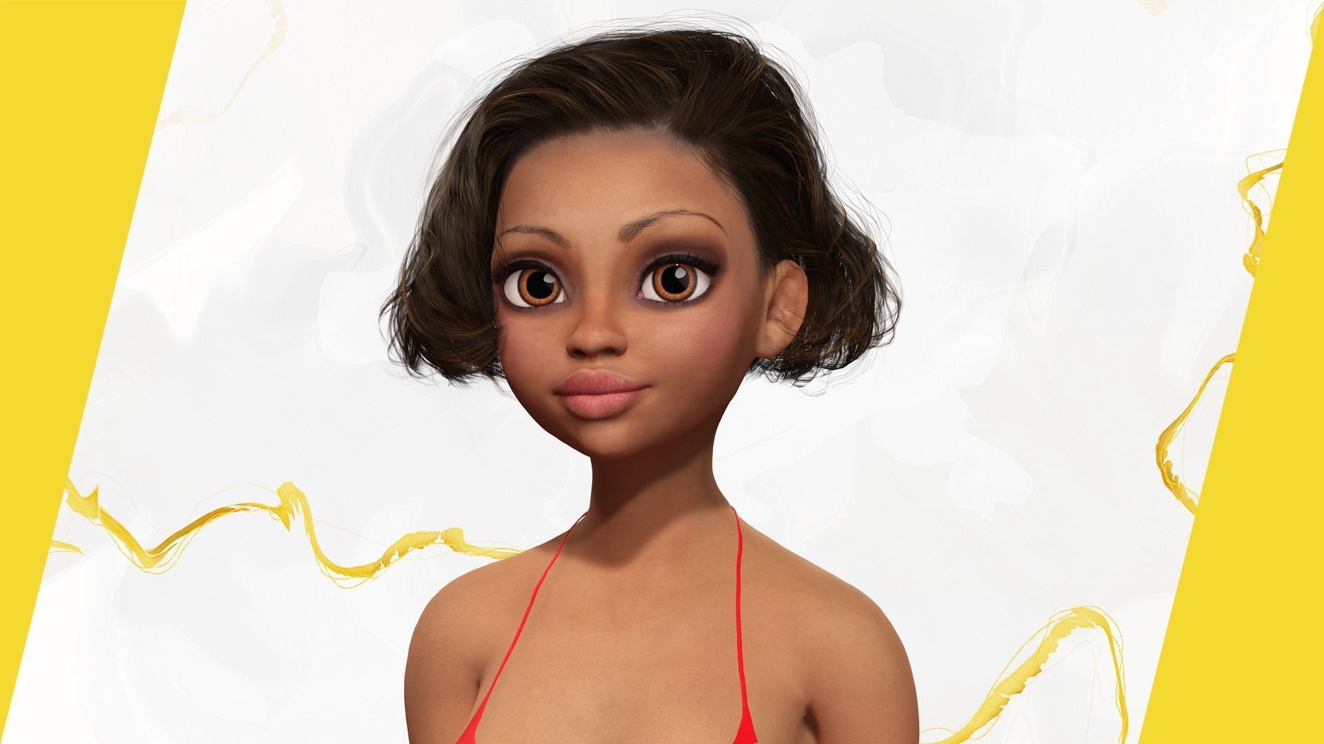 Afro american female character toon Low-poly 3D model_1