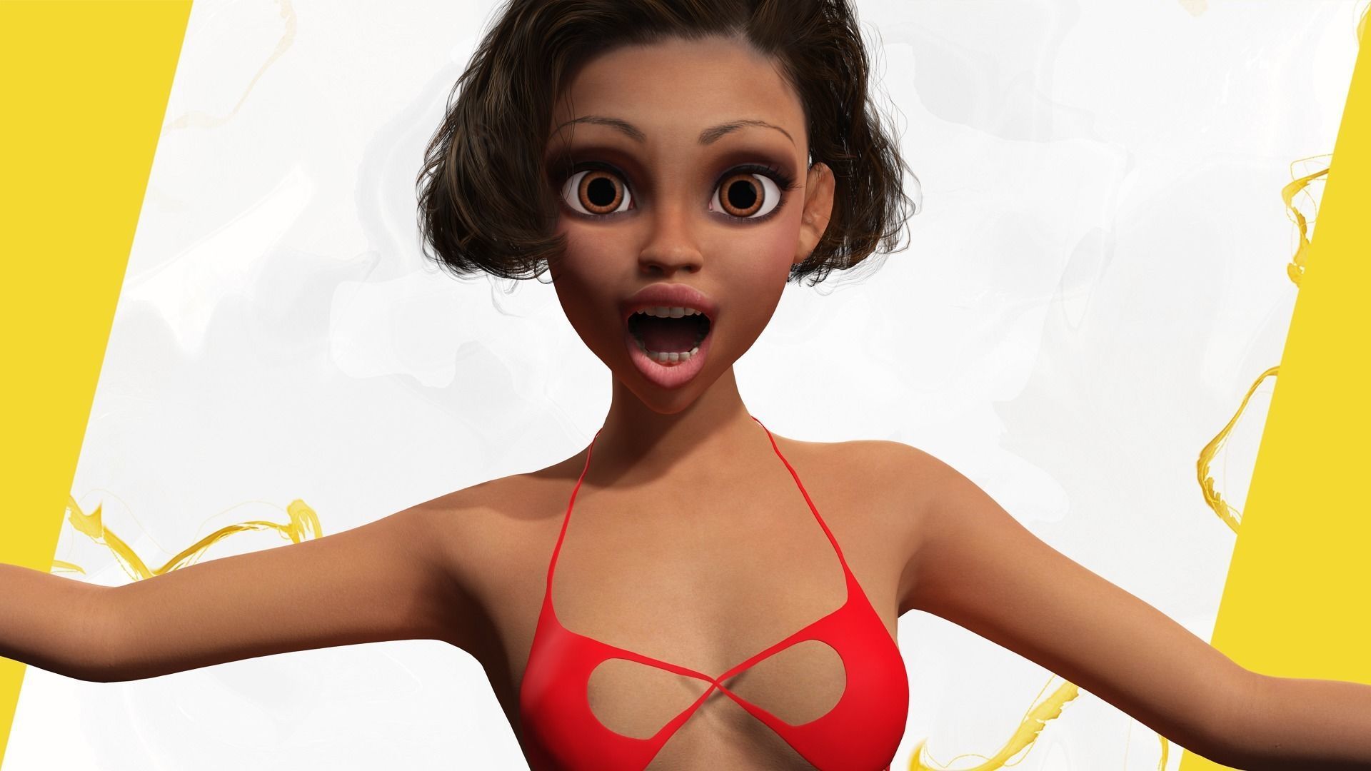 Afro american female character toon Low-poly 3D model_16