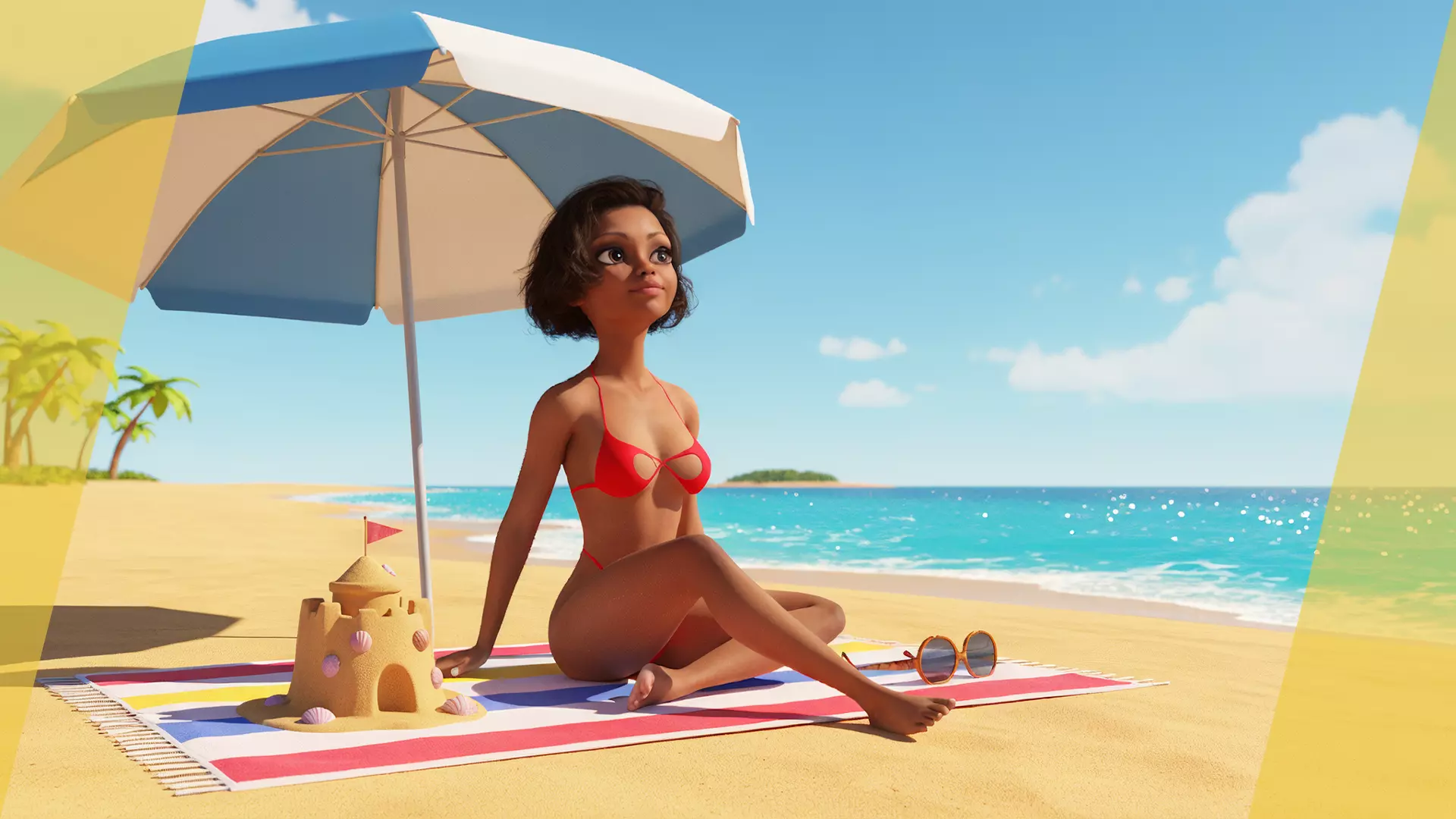 Afro american female character toon Low-poly 3D model_4