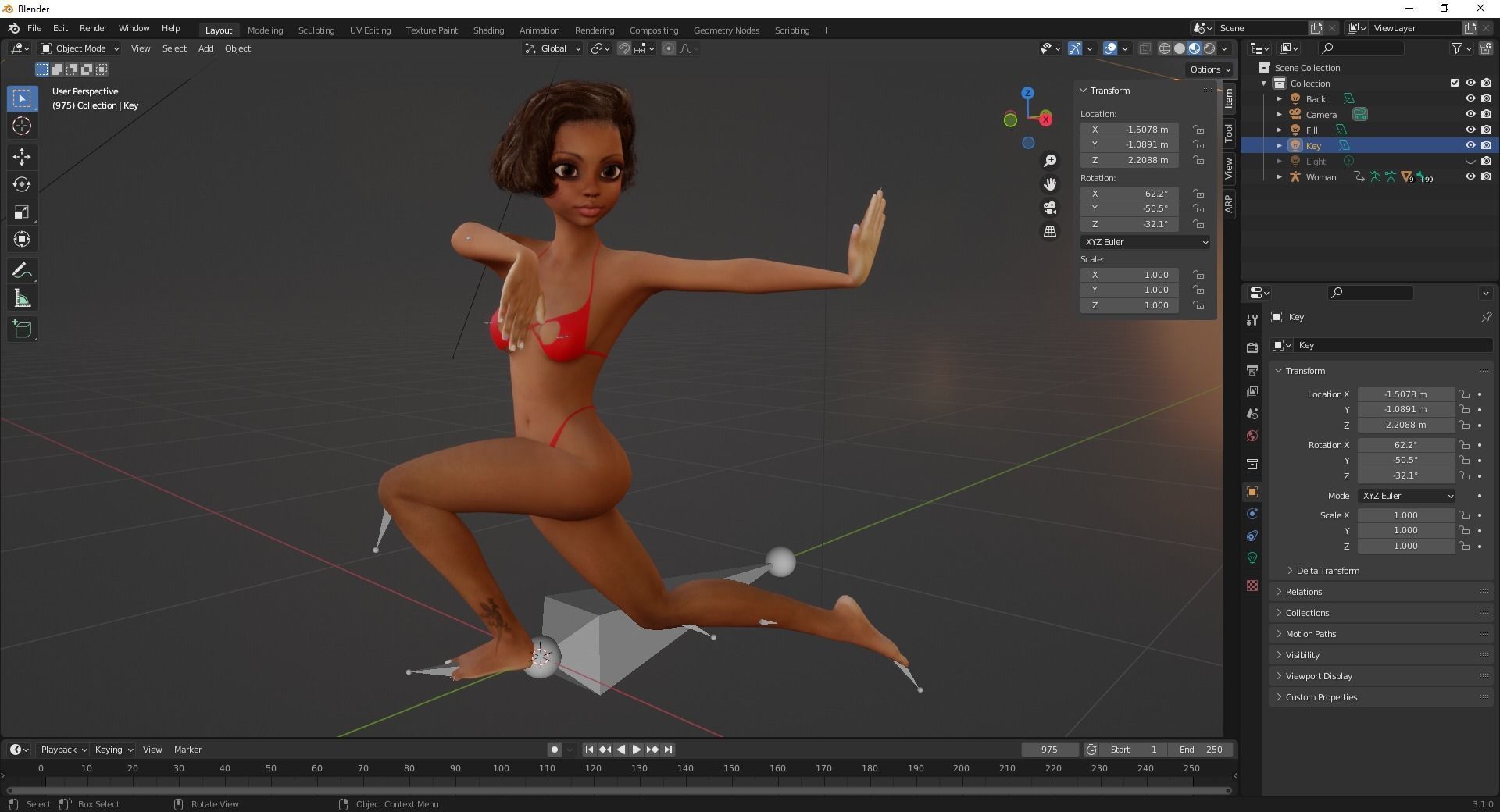 Afro american female character toon Low-poly 3D model_20