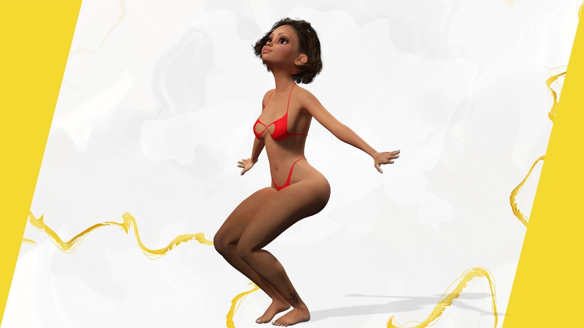 Afro american female character toon Low-poly 3D model_8