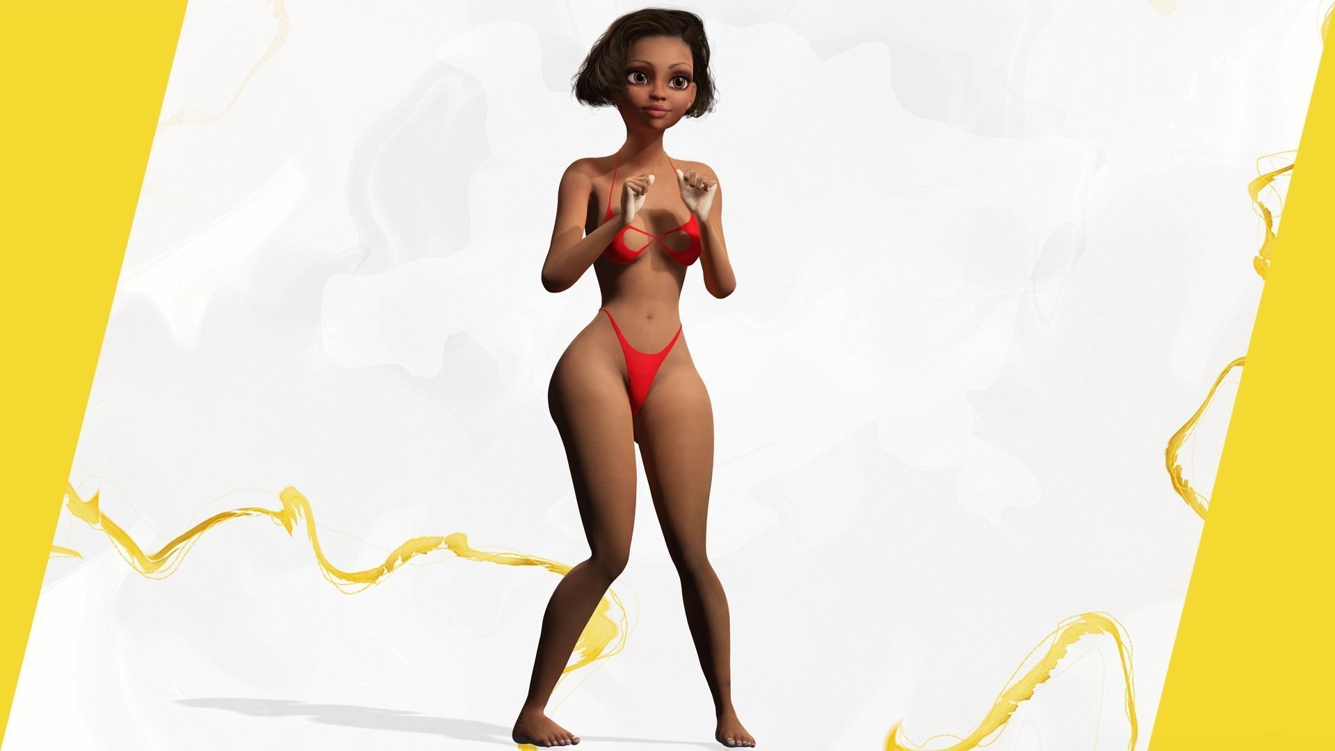 Afro american female character toon Low-poly 3D model_6