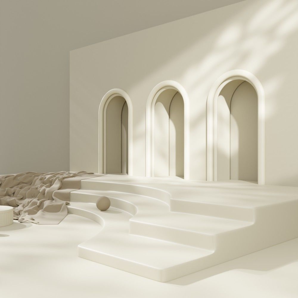 Podium in warm tones with brown fabric 3D model_6