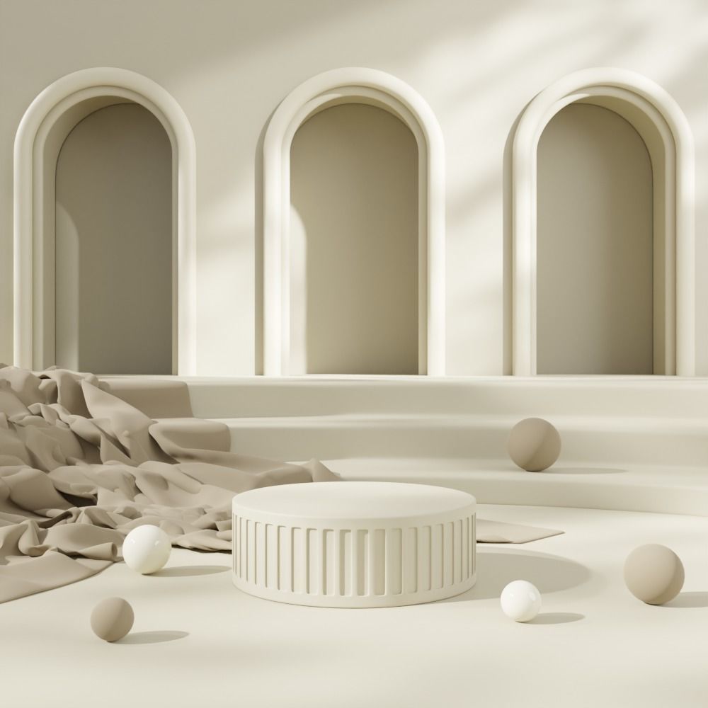 Podium in warm tones with brown fabric 3D model_1