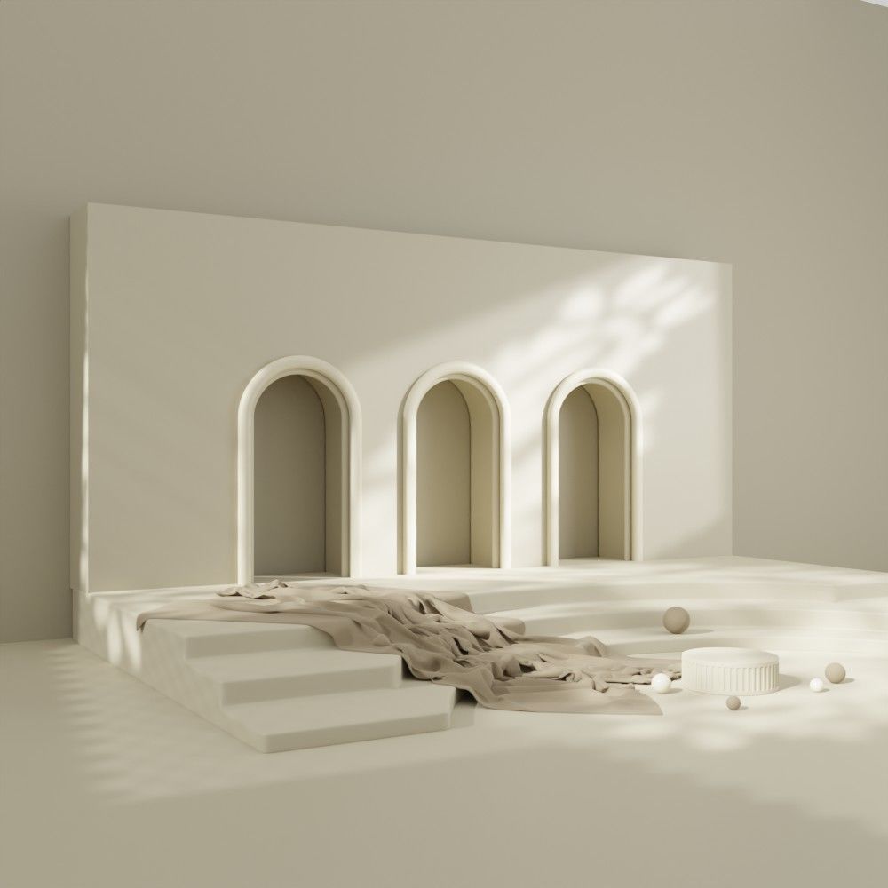 Podium in warm tones with brown fabric 3D model_4