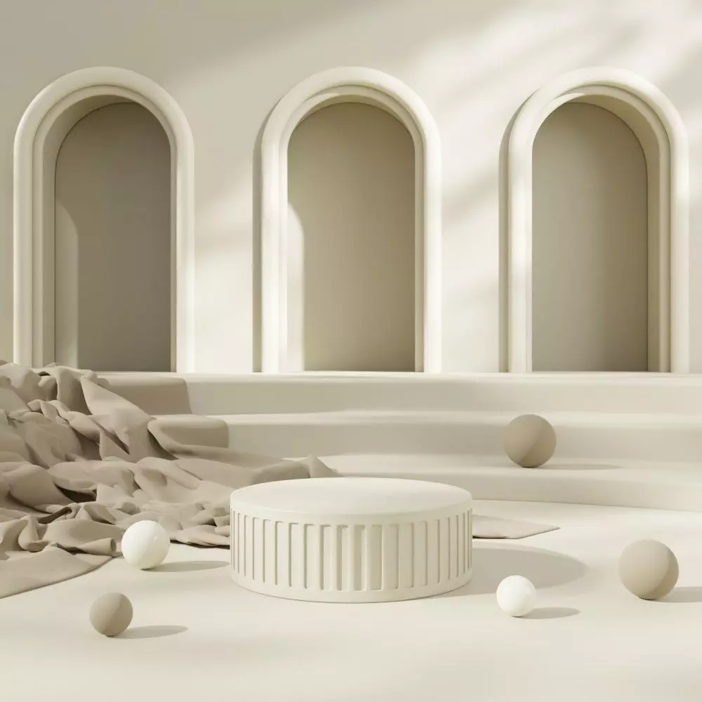 Podium in warm tones with brown fabric 3D model_0