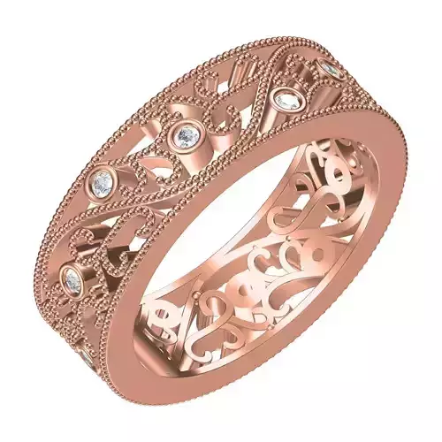 Antique Bezel Set Diamond and Art Deco Wedding Band