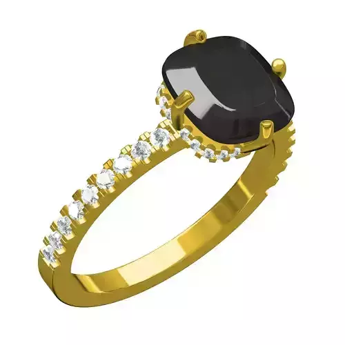 Black Cushion Stone Hidden Halo Engagement Ring