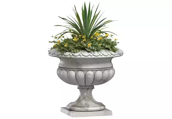 Yellow Flowers in container pot for facade decoration