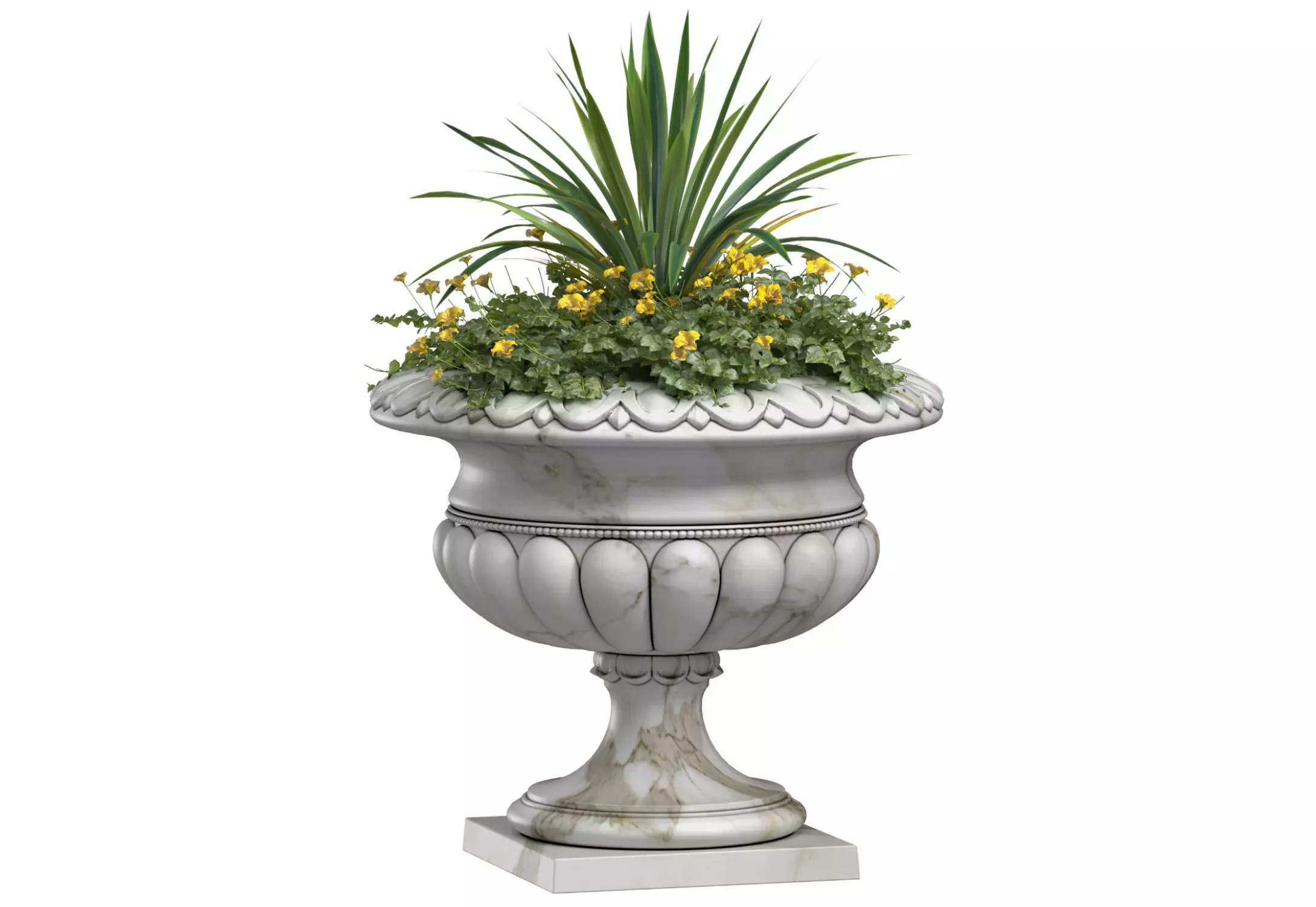 Yellow Flowers in container pot for facade decoration 3D model