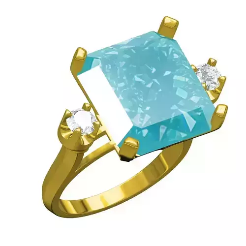 Antique Large Emerald Stone and Round Diamond Cathedral Ring