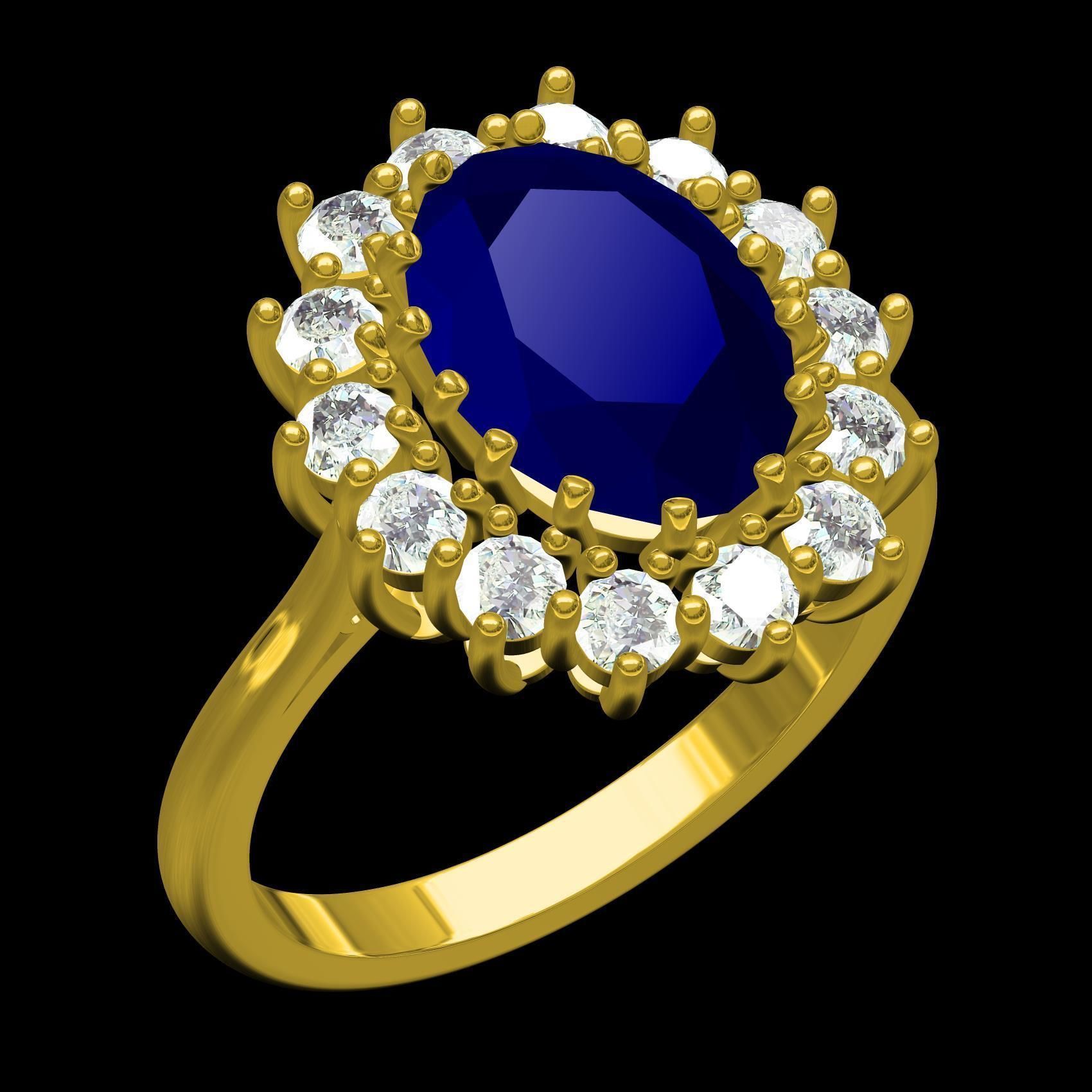 Oval Stone and Round Diamond Cluster Engagement Ring 3D print model_11