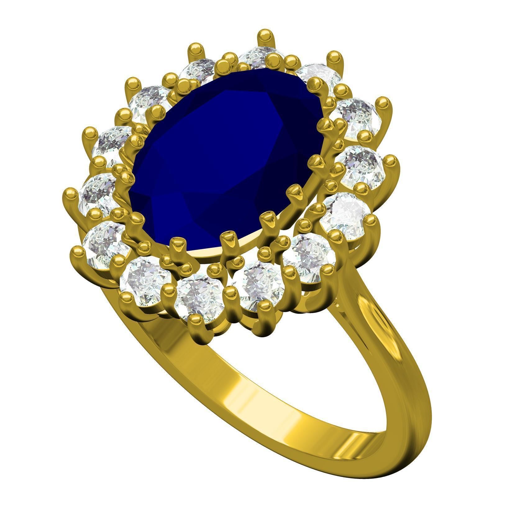 Oval Stone and Round Diamond Cluster Engagement Ring 3D print model_1