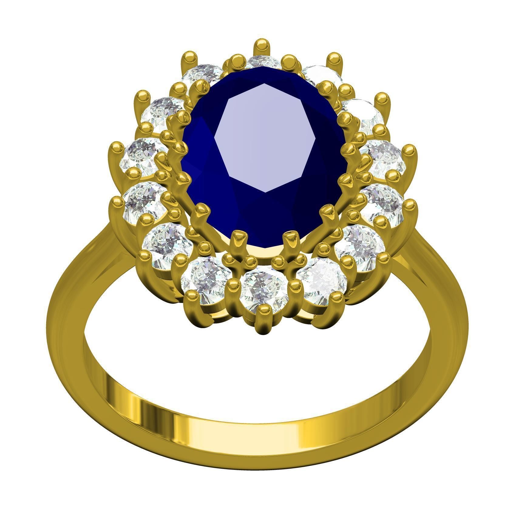 Oval Stone and Round Diamond Cluster Engagement Ring 3D print model_2