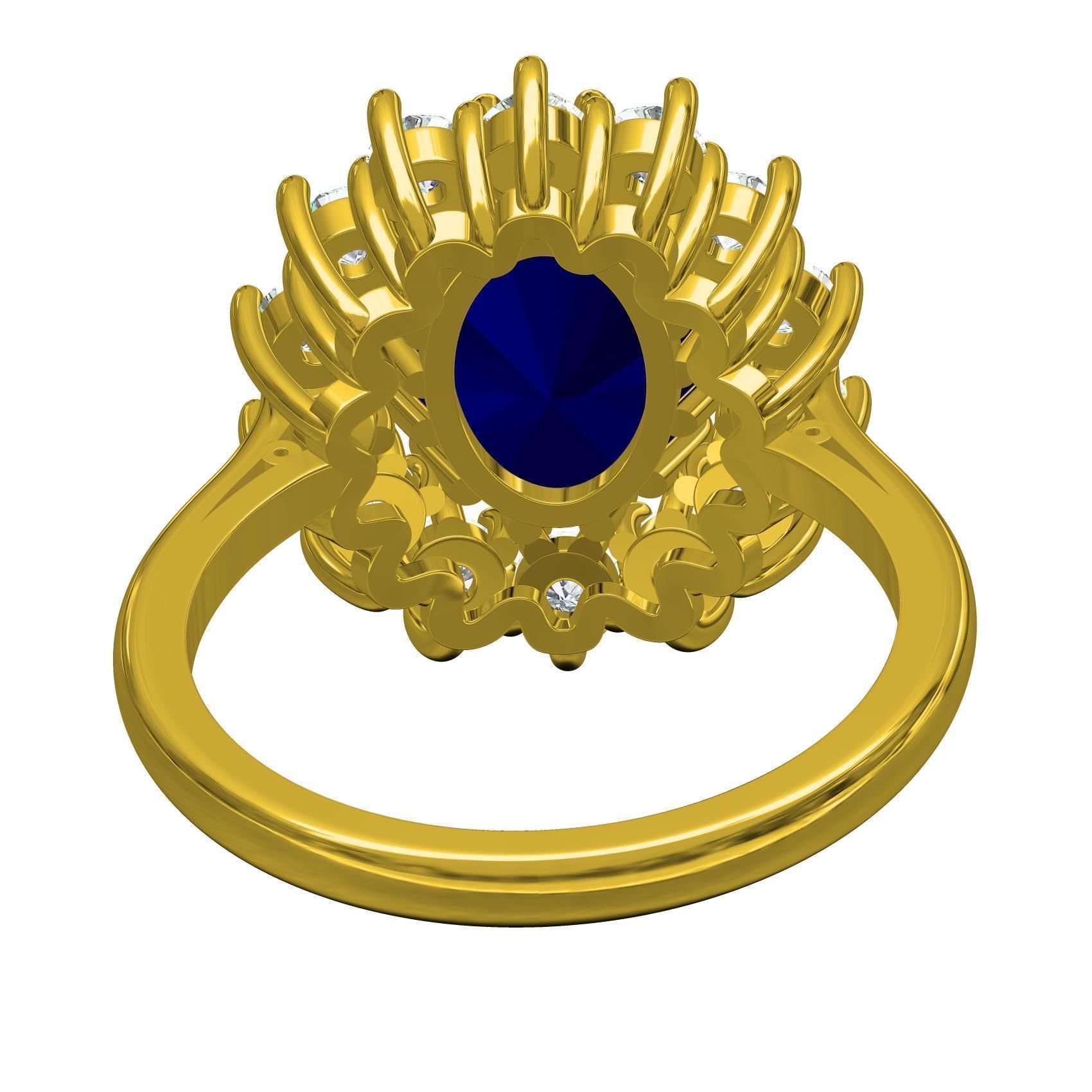 Oval Stone and Round Diamond Cluster Engagement Ring 3D print model_5