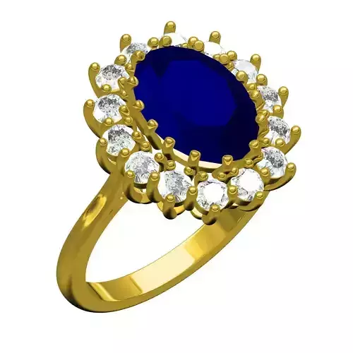 Oval Stone and Round Diamond Cluster Engagement Ring