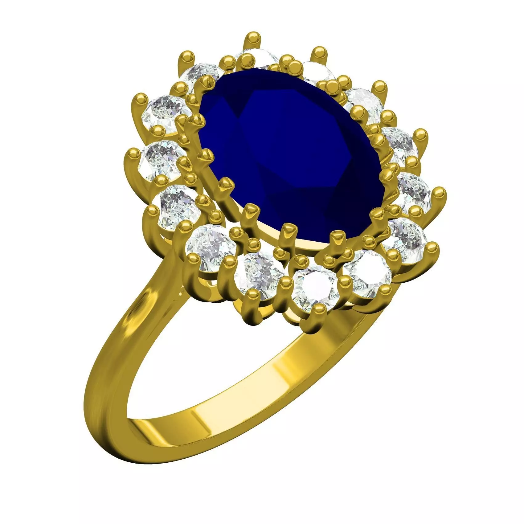 Oval Stone and Round Diamond Cluster Engagement Ring 3D print model_0