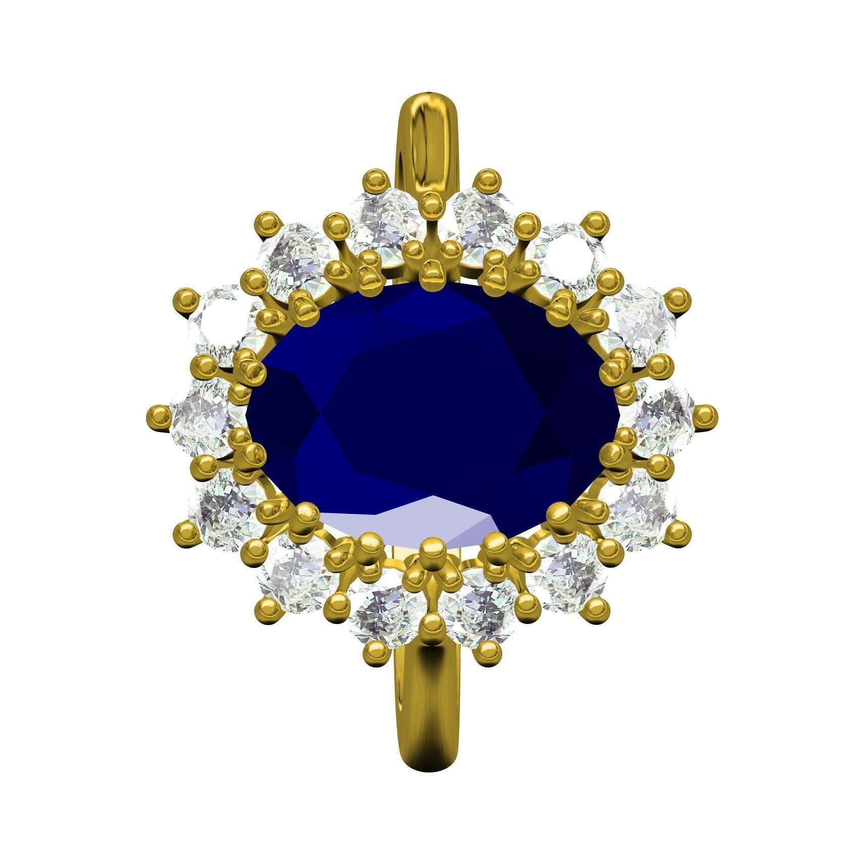 Oval Stone and Round Diamond Cluster Engagement Ring 3D print model_8