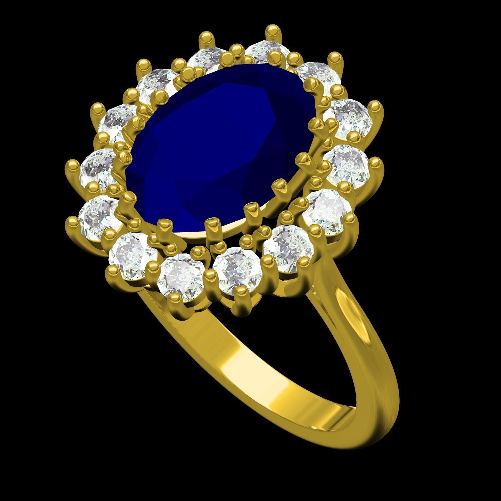 Oval Stone and Round Diamond Cluster Engagement Ring 3D print model_10